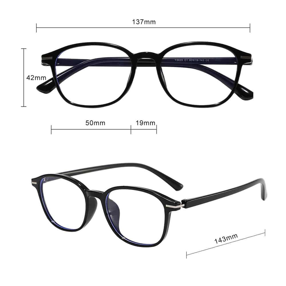Techsuit - Anti-Blue Light Glasses Reflex Pc (6635) - Unisex, Round, Tr90 Frame, Ac Lens - Black - Image 5