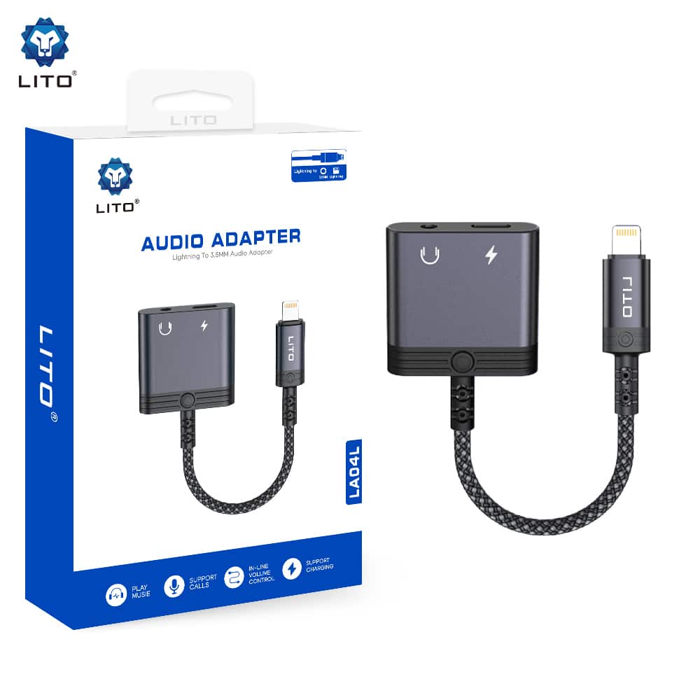 Lito - Audio Adapter (la04l) - Lightning To Jack 3.5mm, Type-C, Support Calls, Fast Charging, Volume Control, 60w - Black - Image 8
