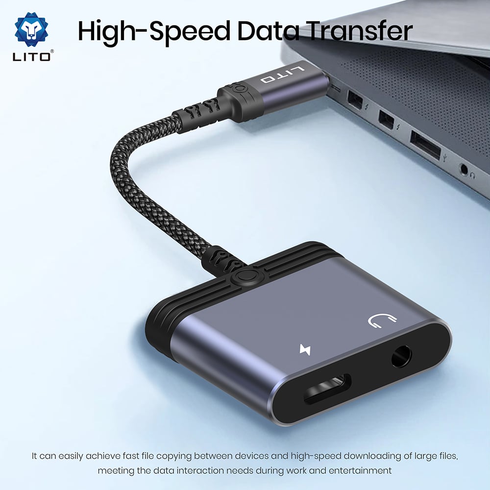 Lito - Audio Adapter (la04l) - Lightning To Jack 3.5mm, Type-C, Support Calls, Fast Charging, Volume Control, 60w - Black - Image 4