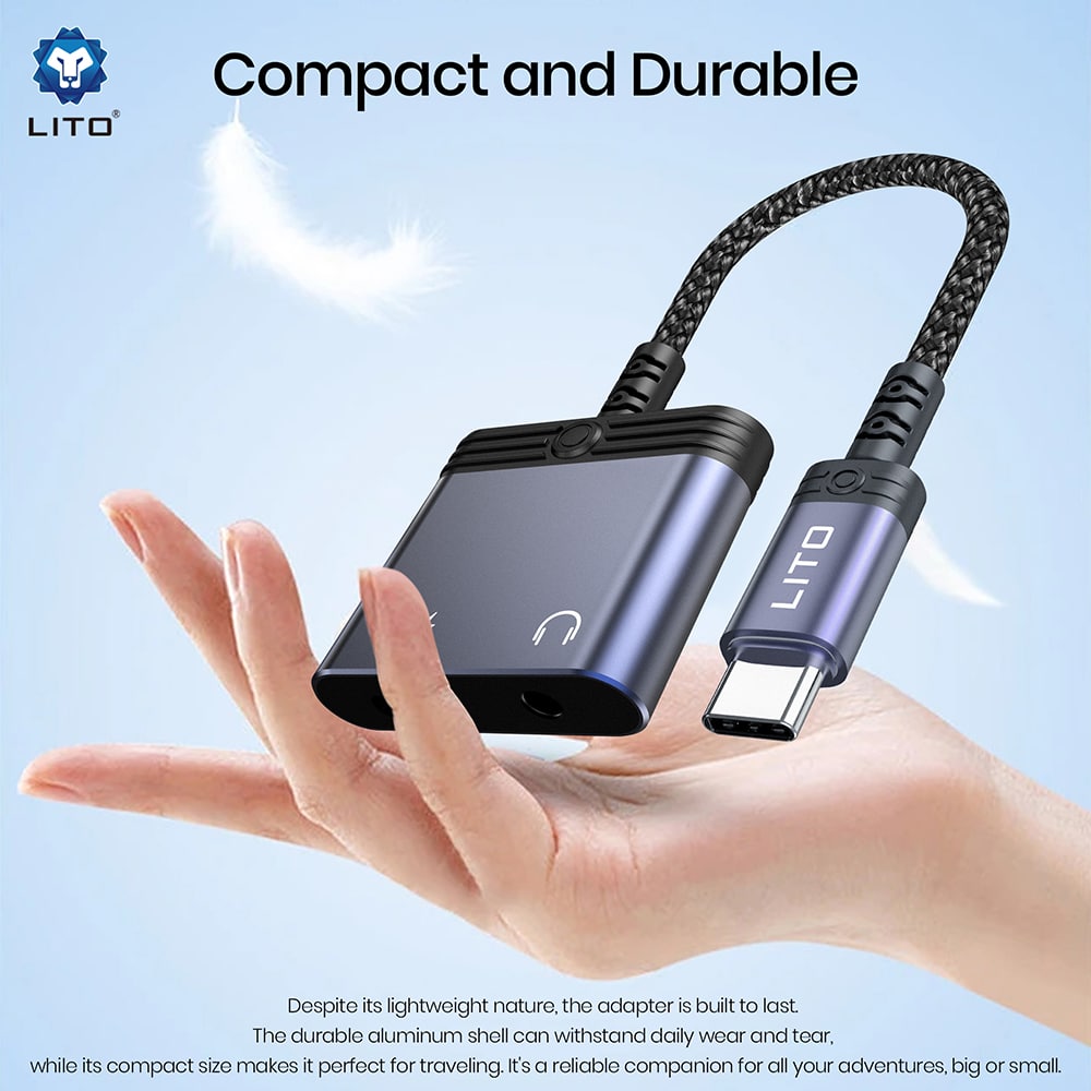 Lito - Audio Adapter (la04t) - Type-C To Jack 3.5mm, Type-C, Support Calls, Fast Charging, Volume Control, 60w - Black - Image 6