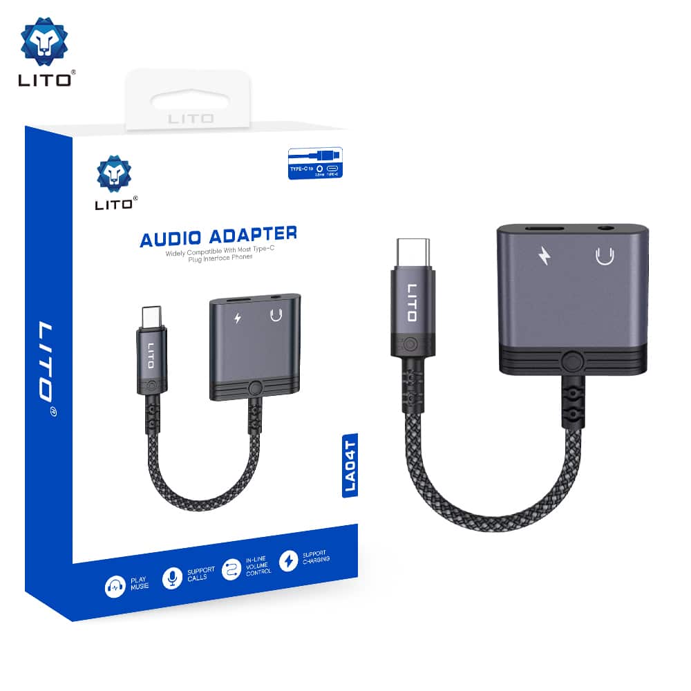 Lito - Audio Adapter (la04t) - Type-C To Jack 3.5mm, Type-C, Support Calls, Fast Charging, Volume Control, 60w - Black - Image 8
