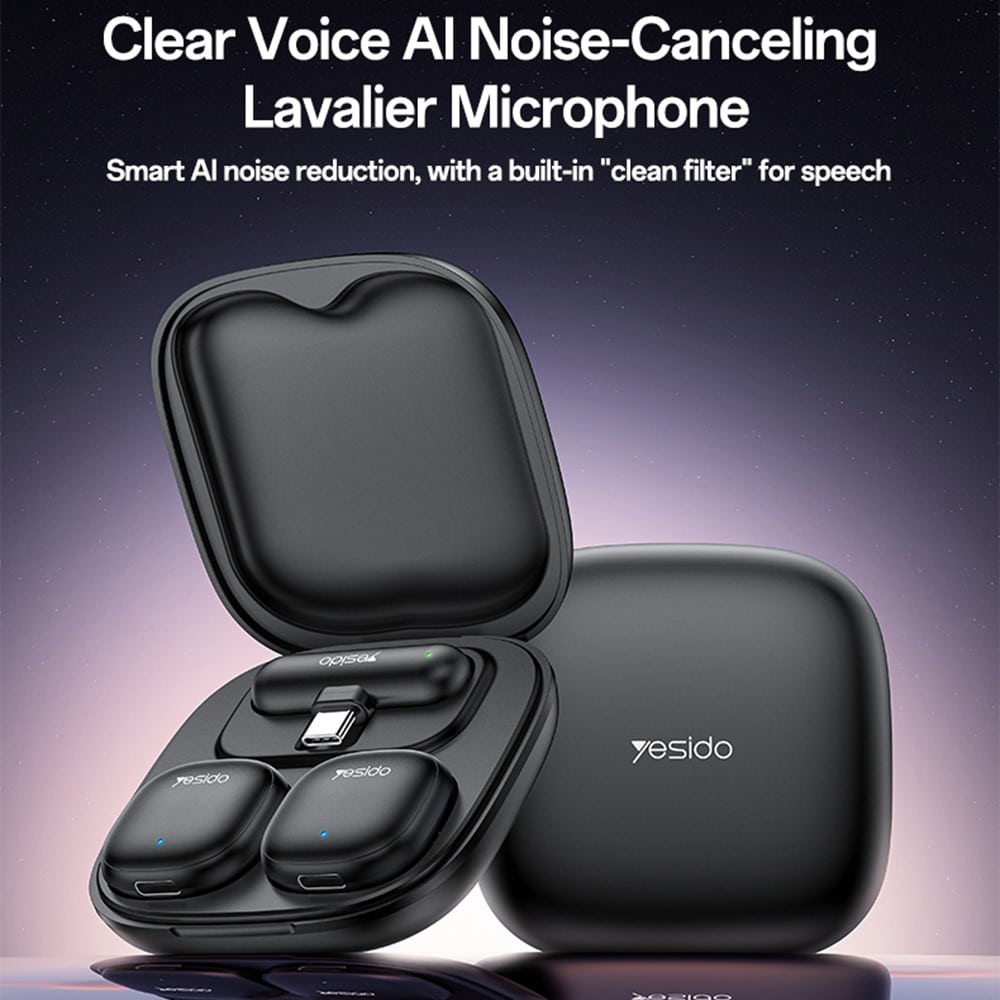 Yesido - (2 Pack) Wireless Lavalier Microphones (kr20) - 3in1 Receiver, Lightning, Ai Noise Reduction, 2.4ghz - Black - Image 2
