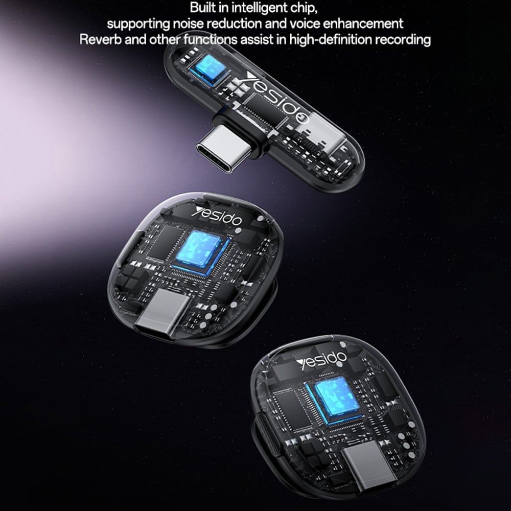 Yesido - (2 Pack) Wireless Lavalier Microphones (kr20) - 3in1 Receiver, Lightning, Ai Noise Reduction, 2.4ghz - Black - Image 7