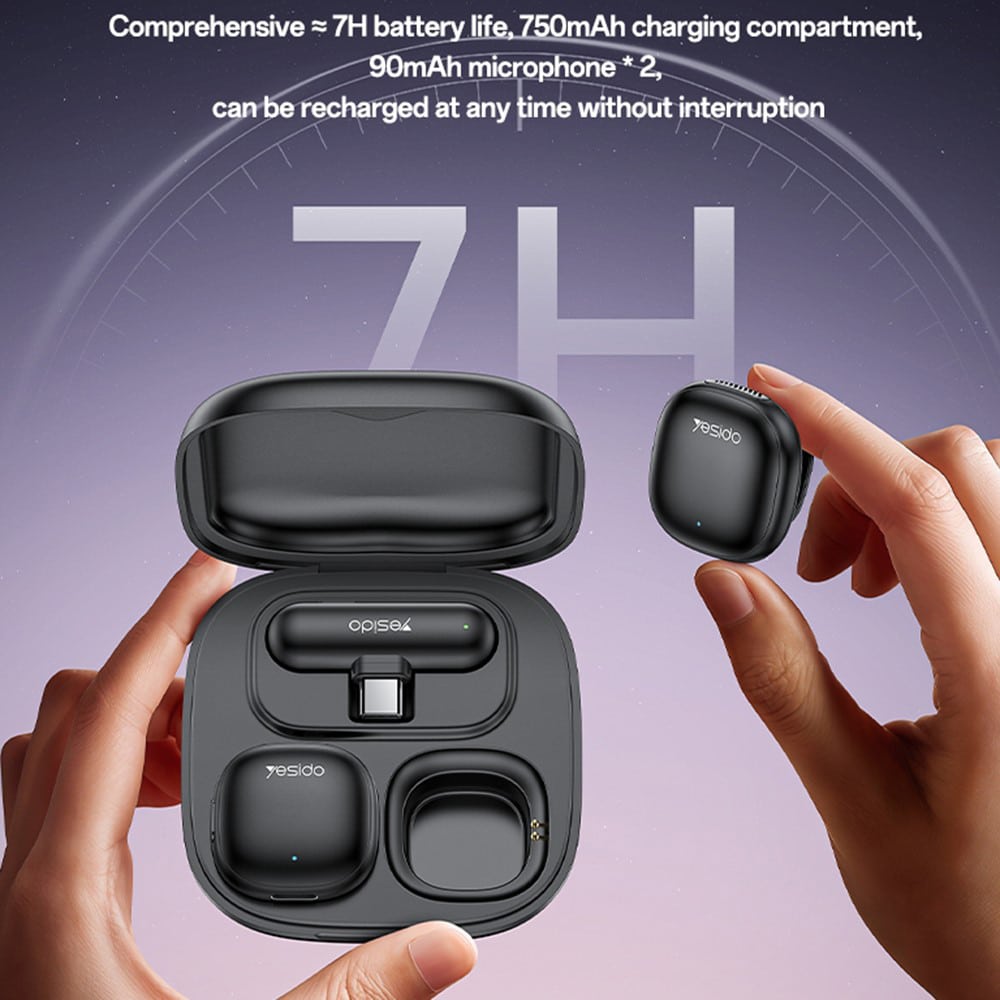 Yesido - (2 Pack) Wireless Lavalier Microphones (kr20) - 3in1 Receiver, Lightning, Ai Noise Reduction, 2.4ghz - Black - Image 8