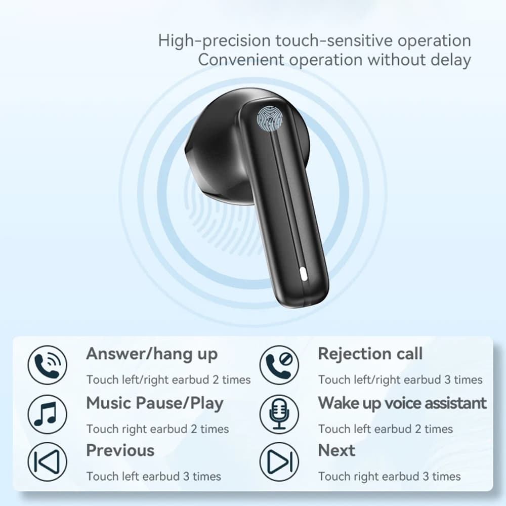Yesido - Ασύρματα Ακουστικά (tws25) - Με Μικρόφωνο, Bluetooth V5.3, Ελεγχο Αφής, Σχεδίαση Ημι-Εντός Του Αυτιού, 250mah - Μαύρο - Image 6