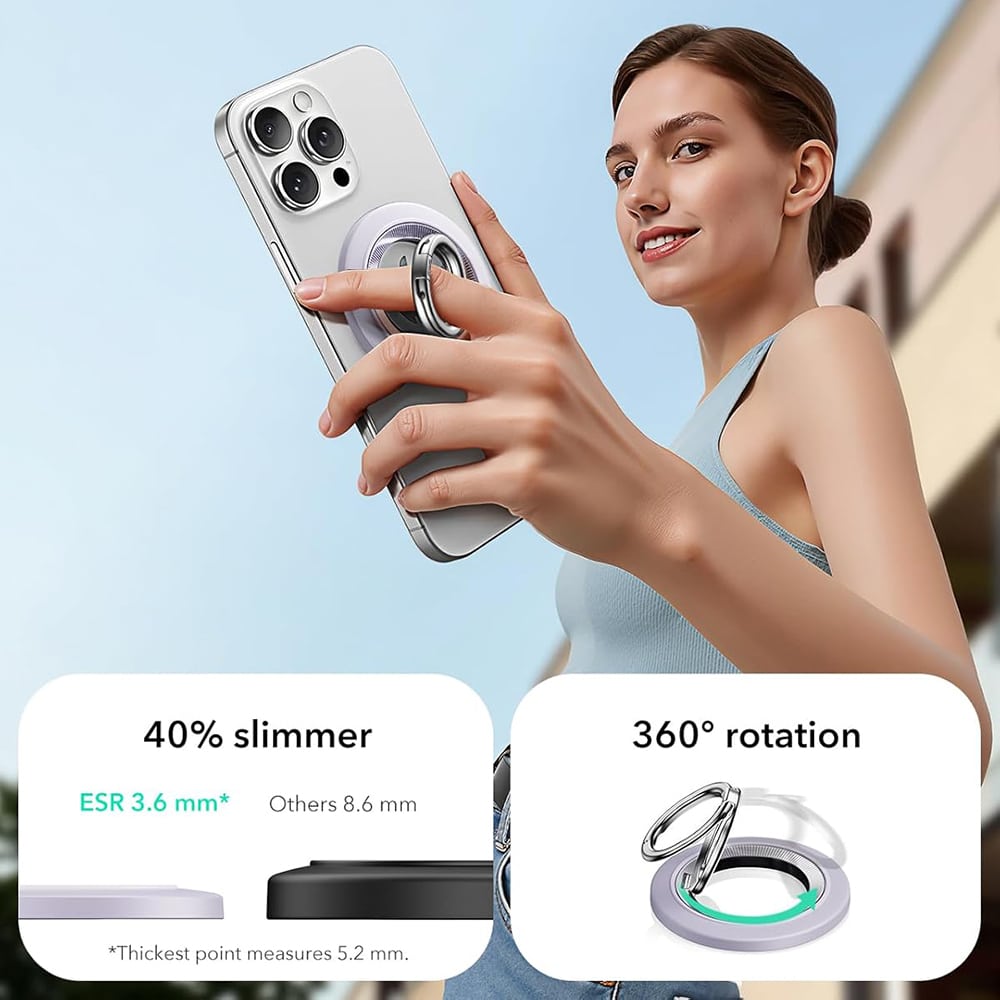 ESR - Phone Grip Stand (2k6180361) - Magnetic, 360°, 5.2mm Ultra-Thin, With Halolock Universal Ring - Lavender - Image 3