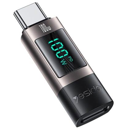 Yesido - Adapter Otg (gs24) - Type-C Σε Type-C, Ενδειξη Ικανότητας Ρεύματος Σε Πραγματικό Χρόνο, 100w, 5a, Plug&play - Γκρι