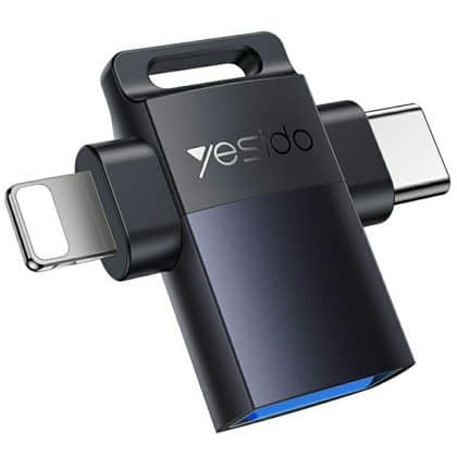 Yesido - Αντάπτορας Otg (gs35) - USB3.0 Σε Lightning, Type-C, Αλουμινένια Κατασκευή, Μίνι Σχέδιο - Γκρι