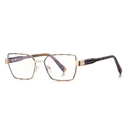 Techsuit - Anti-Blue Light Glasses Reflex Pc (3169) - For Women, Hexagonal, Metal Frame, Ac Lens - Brown/leopard