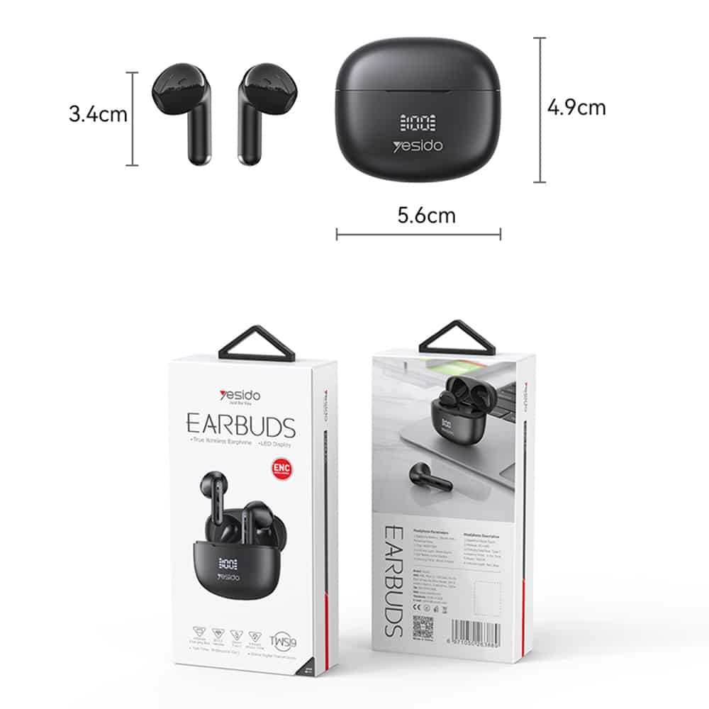 Yesido - Ασύρματα Ακουστικά (tws19) - Με Enc, Ελεγχο Αφής, Bluetooth V5.3, Led Οθόνη, Ημι-Εντός Του Αυτιού Σχεδίαση, 470mah - Μαύρα - Image 7