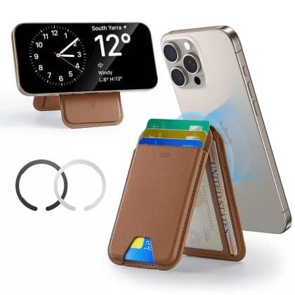 ESR - Classic Magnetic Wallet Stand (3c13210300265) - With Magnetic Ring, Vegan Leather, Adjustable, 3x Card Slots - Brown