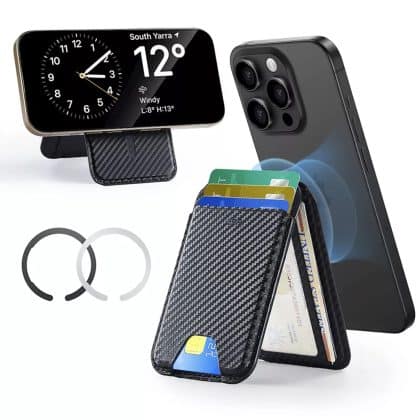 ESR - Classic Magnetic Wallet Stand (3c13210300664) - With Magnetic Ring, Vegan Leather, Adjustable, 3x Slots - Carbon Fiber