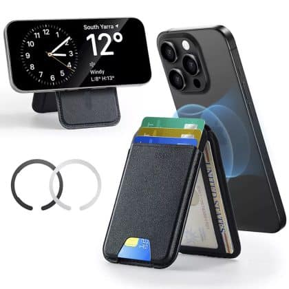 ESR - Classic Magnetic Wallet Stand (3c13210300165) - With Magnetic Ring, Vegan Leather, Adjustable, 3x Card Slots - Black