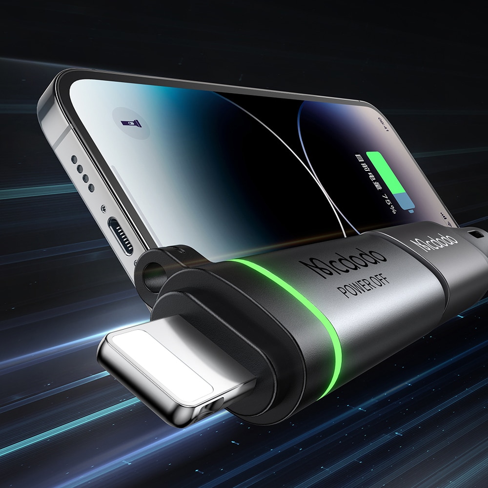 Mcdodo - Adapter Auto Power Off (ot-2590) - Usb-C To Lightning, 36w, 3a, 480mbps, E-Mark Chip, Fast Charge, Lanyard - Black - Image 2