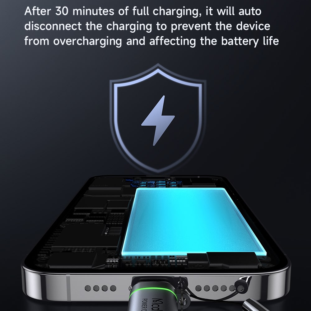 Mcdodo - Adapter Auto Power Off (ot-2590) - Usb-C To Lightning, 36w, 3a, 480mbps, E-Mark Chip, Fast Charge, Lanyard - Black - Image 3