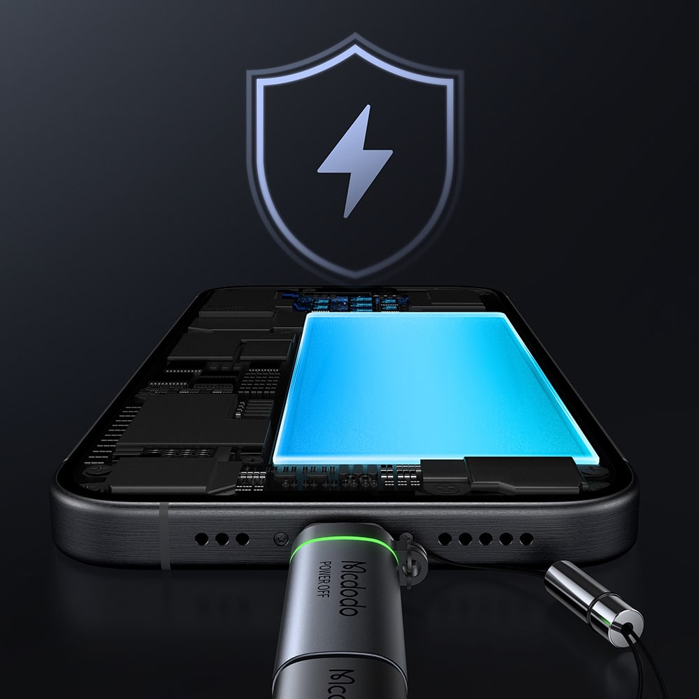Mcdodo - Adapter Auto Power Off (ot-6010) - Lightning To Type-C, 60w, 3a, 480mbps, Charging & Data Sync, With Lanyard - Black - Image 6