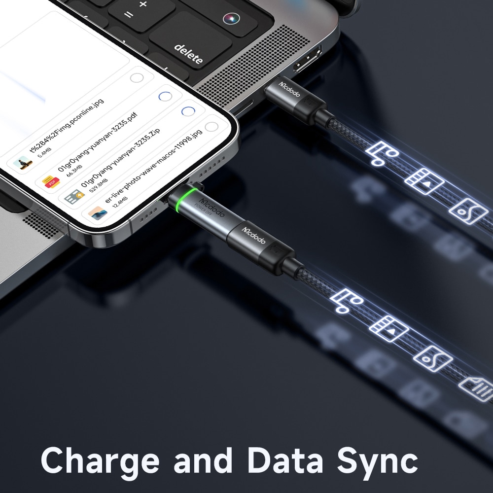 Mcdodo - Adapter Auto Power Off (ot-6010) - Lightning To Type-C, 60w, 3a, 480mbps, Charging & Data Sync, With Lanyard - Black - Image 4