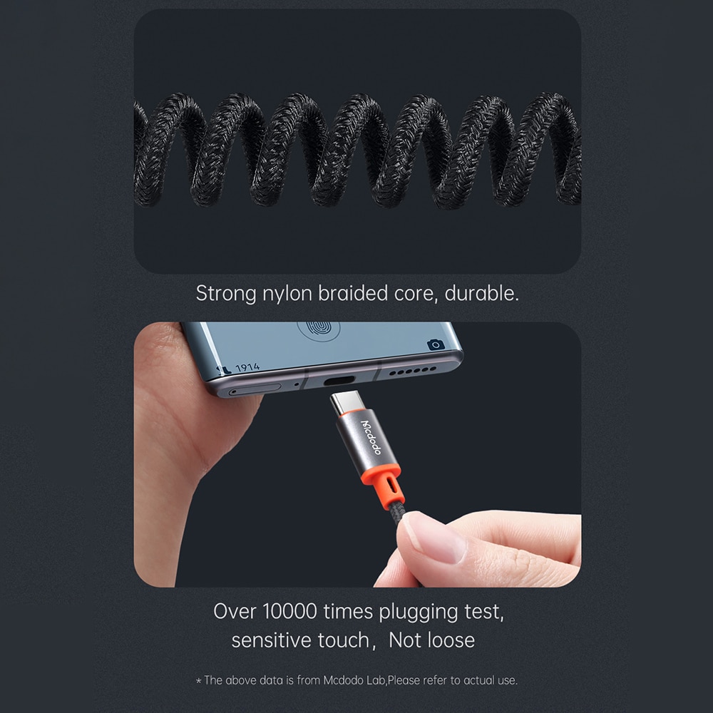Mcdodo - Audio Καλώδιο (ca-0900) - Type-C To Jack 3.5mm, Coil Design, Nylon Braided, 1.8m - Black - Image 6