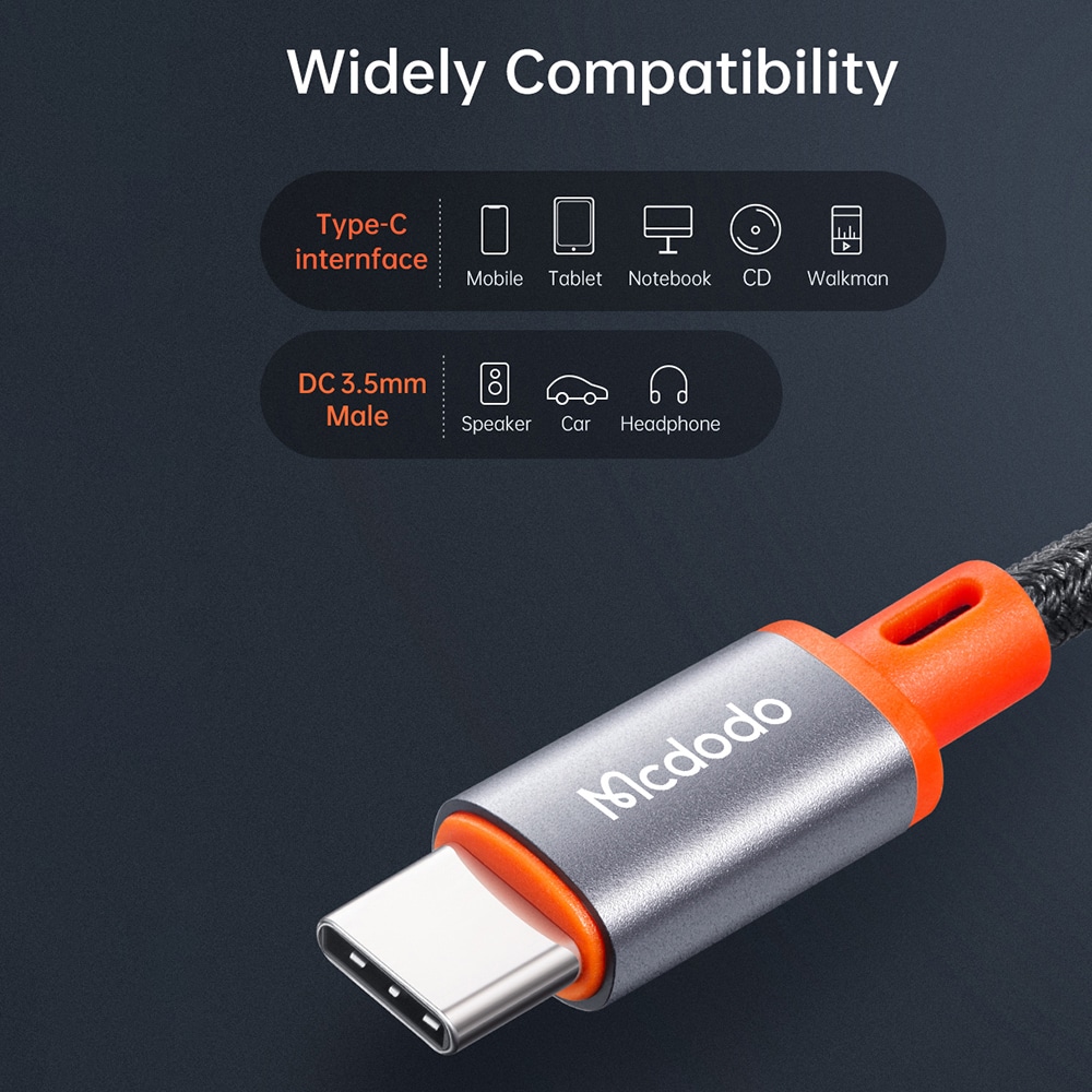 Mcdodo - Audio Καλώδιο (ca-0900) - Type-C To Jack 3.5mm, Coil Design, Nylon Braided, 1.8m - Black - Image 5