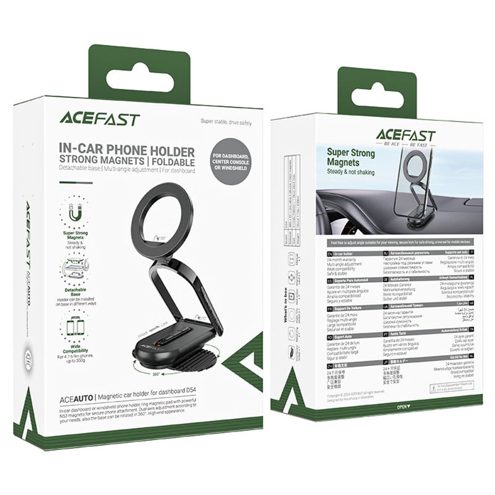 Acefast- Car Holder (d54) - Magnetic Grip, For Dashboard / Windshield, 360°, Dual-Axis, Detachable Base, Max. 6.9" - Black - Image 7