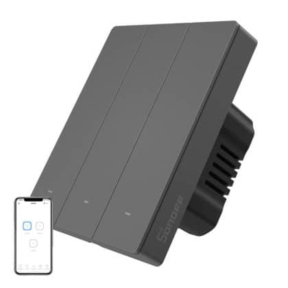 Εξυπνος Επιτοίχιος Διακόπτης Wifi Sonoff M5-3c-80 (3 Καναλιών, Για Πλαίσιο, Γραφίτης)
