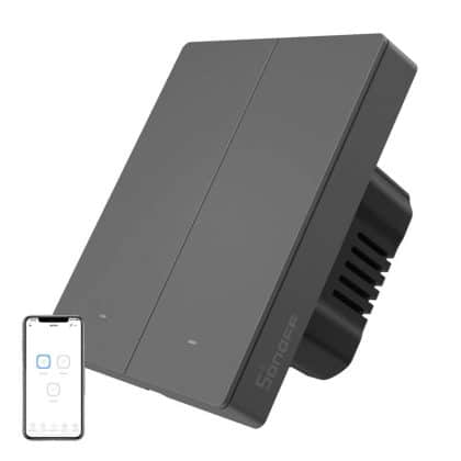 Εξυπνος Επιτοίχιος Διακόπτης Wifi Sonoff M5-2c-80 (2 Καναλιών, Για Πλαίσιο, Γραφίτης)
