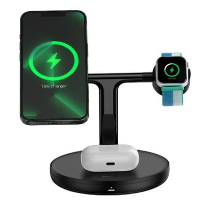 Baseus Swan inductive charger (compatible with MagSafe) stand for iPhone, Apple Watch, AirPods + 1m USB-C cable Μαύρο (WXTE000101)