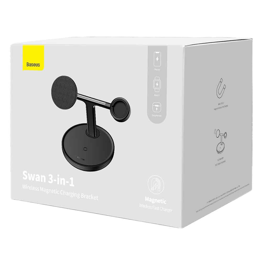 Baseus Swan inductive charger (compatible with MagSafe) stand for iPhone, Apple Watch, AirPods + 1m USB-C cable Μαύρο (WXTE000101) - Image 7