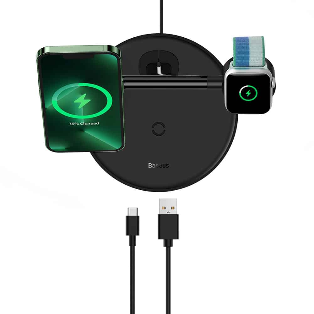 Baseus Swan inductive charger (compatible with MagSafe) stand for iPhone, Apple Watch, AirPods + 1m USB-C cable Μαύρο (WXTE000101) - Image 6