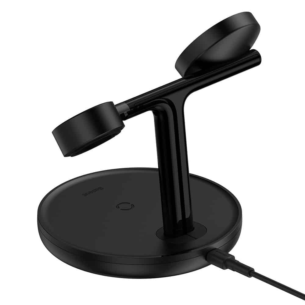 Baseus Swan inductive charger (compatible with MagSafe) stand for iPhone, Apple Watch, AirPods + 1m USB-C cable Μαύρο (WXTE000101) - Image 2