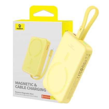 Baseus Magnetic Mini MagSafe 10000mAh 20W powerbank με ενσωματωμένο καλώδιο Lightning - κίτρινο