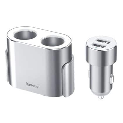 Baseus CRDYQ-0S splitter 2x υποδοχή αναπτήρα 80W 2x USB-A 3.1A - ασημί