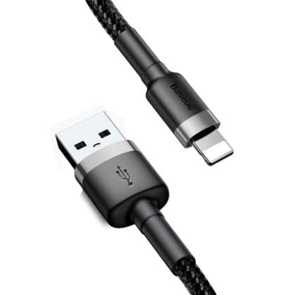 Baseus Cafule Καλώδιο durable nylon cable USB / Lightning QC3.0 2.4A 0.5M Μαύρο-Γκρί (CALKLF-AG1)