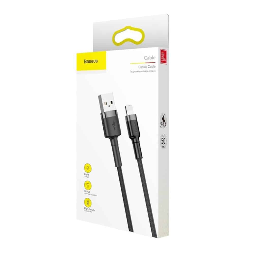 Baseus Cafule Καλώδιο durable nylon cable USB / Lightning QC3.0 2.4A 0.5M Μαύρο-Γκρί (CALKLF-AG1) - Image 7
