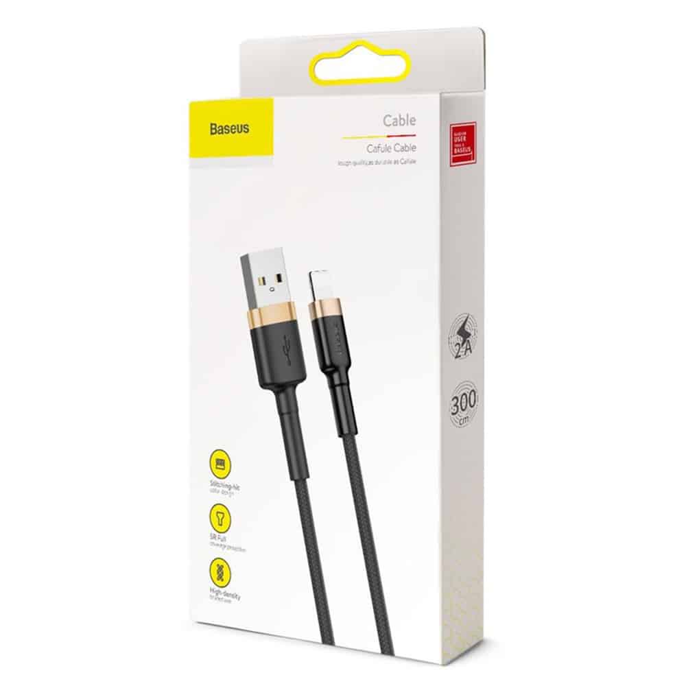 Baseus Cafule Καλώδιο durable nylon cable USB / Lightning QC3.0 2A 3M black-gold (CALKLF-RV1) - Image 6