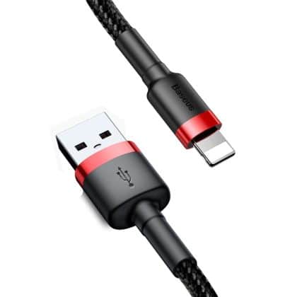 Baseus Cafule Καλώδιο durable nylon cord USB / Lightning QC3.0 2A 3M (Μαύρο-Κόκκινο) (CALKLF-R91)
