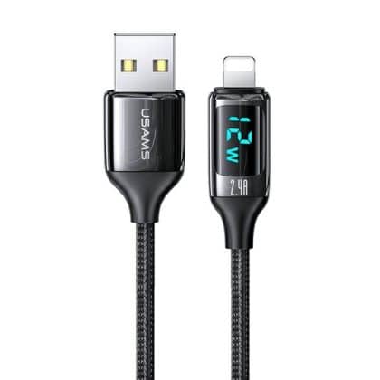 Usams Πλεκτό Καλώδιο U78 Lightning 1.2m Led 2.4a Γρήγορης Φόρτισης Μαύρο Sj543usb01 (us-Sj543)