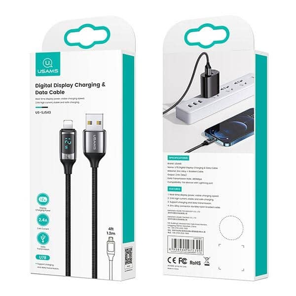 Usams Πλεκτό Καλώδιο U78 Lightning 1.2m Led 2.4a Γρήγορης Φόρτισης Μαύρο Sj543usb01 (us-Sj543) - Image 7