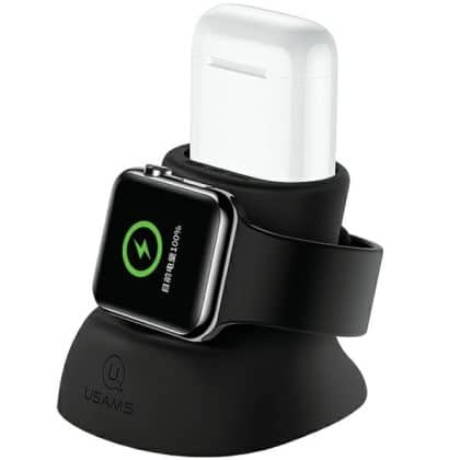Usams Στήριγμα Φόρτισης 2 Σε 1 Σιλικόνης Για Apple Watch Και Airpods Μαύρο Zj51zj01 (us-Zj051)