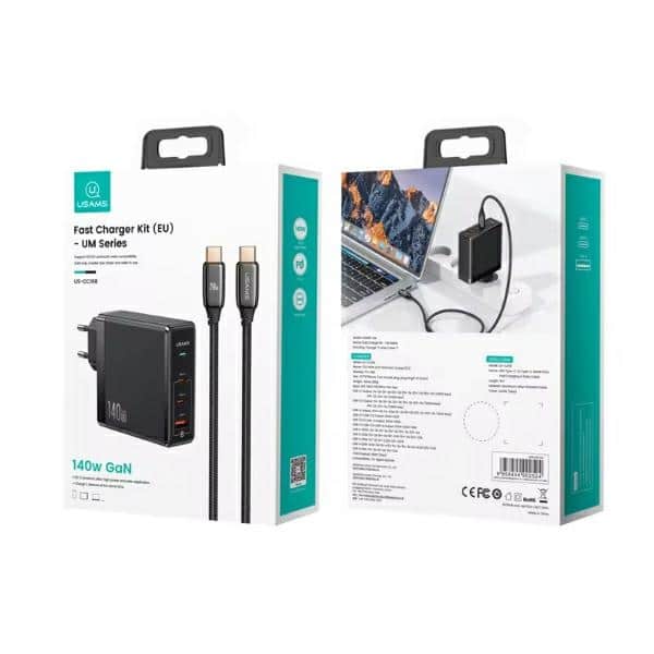 Φορτιστής Usams 2xusb-C + 1xusb T52pd140w Pd Γρήγορης Φόρτισης Us-Cc168 + Καλώδιο U82 USB-C/usb-C Us-Sj581 - Image 5