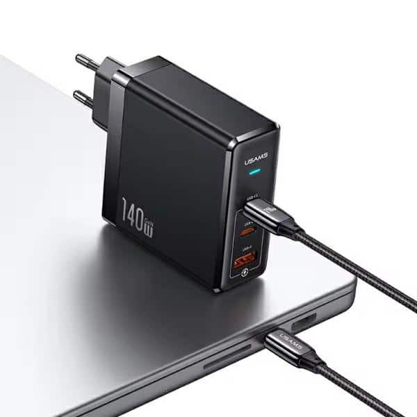 Φορτιστής Usams 2xusb-C + 1xusb T52pd140w Pd Γρήγορης Φόρτισης Us-Cc168 + Καλώδιο U82 USB-C/usb-C Us-Sj581 - Image 3