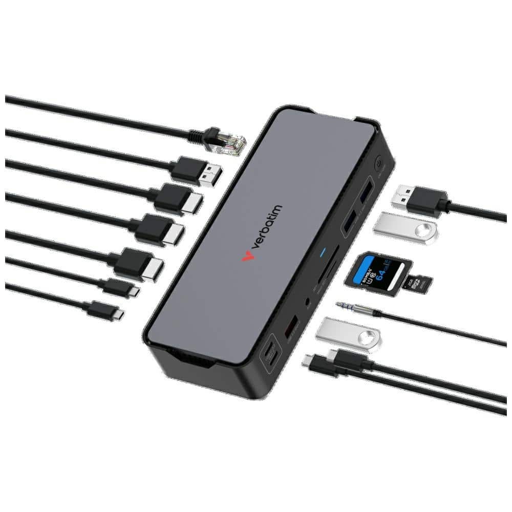 Verbatim Pro Docking Station 15-In-1 Με 2xhdmi, 1xrj45, 4xusb-A, 4xusb-C, 1xsd, 1xmicrosd, 1xaudio - Image 2