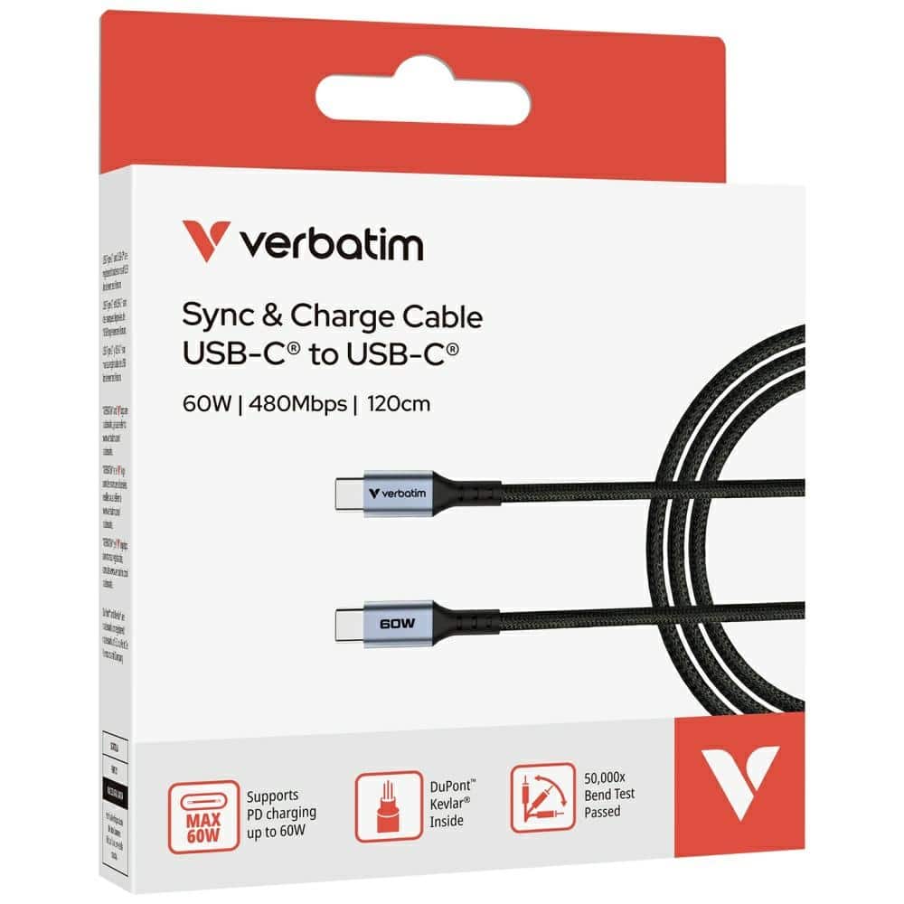 Verbatim Καλώδιο Συγχρονισμού Και Φόρτισης USB-C Σε USB-C Qc Pd 60w 120cm Μαύρο 31845 - Image 5