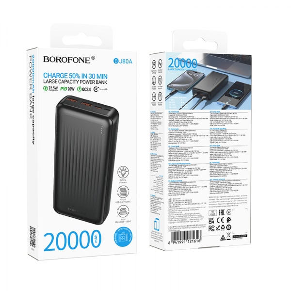 Powerbank Borofone Bj80a Clever, 20000mah, 22.5w, Qc + Pd, Black - Image 2
