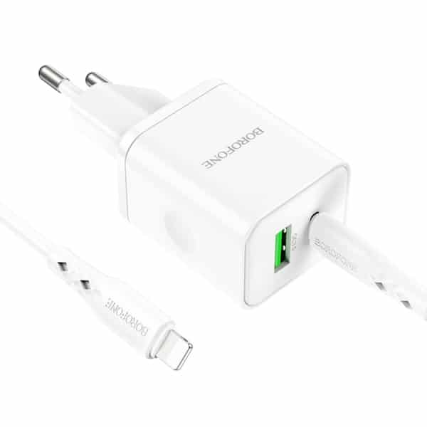 Wall Charger Borofone Bn7, 20w, 3a, 1 X USB-A - 1 X USB-C, With Lightning Καλώδιο, White - Image 3