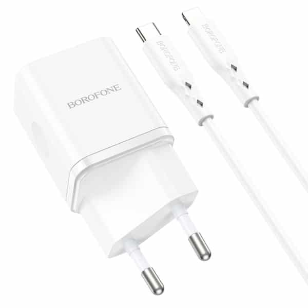 Wall Charger Borofone Bn7, 20w, 3a, 1 X USB-A - 1 X USB-C, With Lightning Καλώδιο, White - Image 4