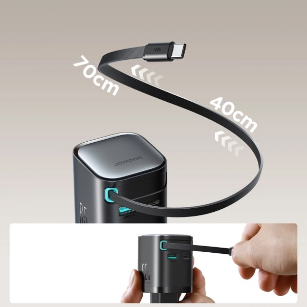 Wall Charger Joyroom Jr-Tcl02, 65w, 3a, 1 X USB-A - 1 X USB-C, With USB-C Καλώδιο, Black - Image 2