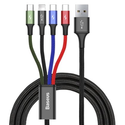 Baseus - Data Cable 4in1 (ca1t4-B01) - Usb To Lightning, 2 X Type-C, Micro-Usb, 3.5a, 1.2m - Black