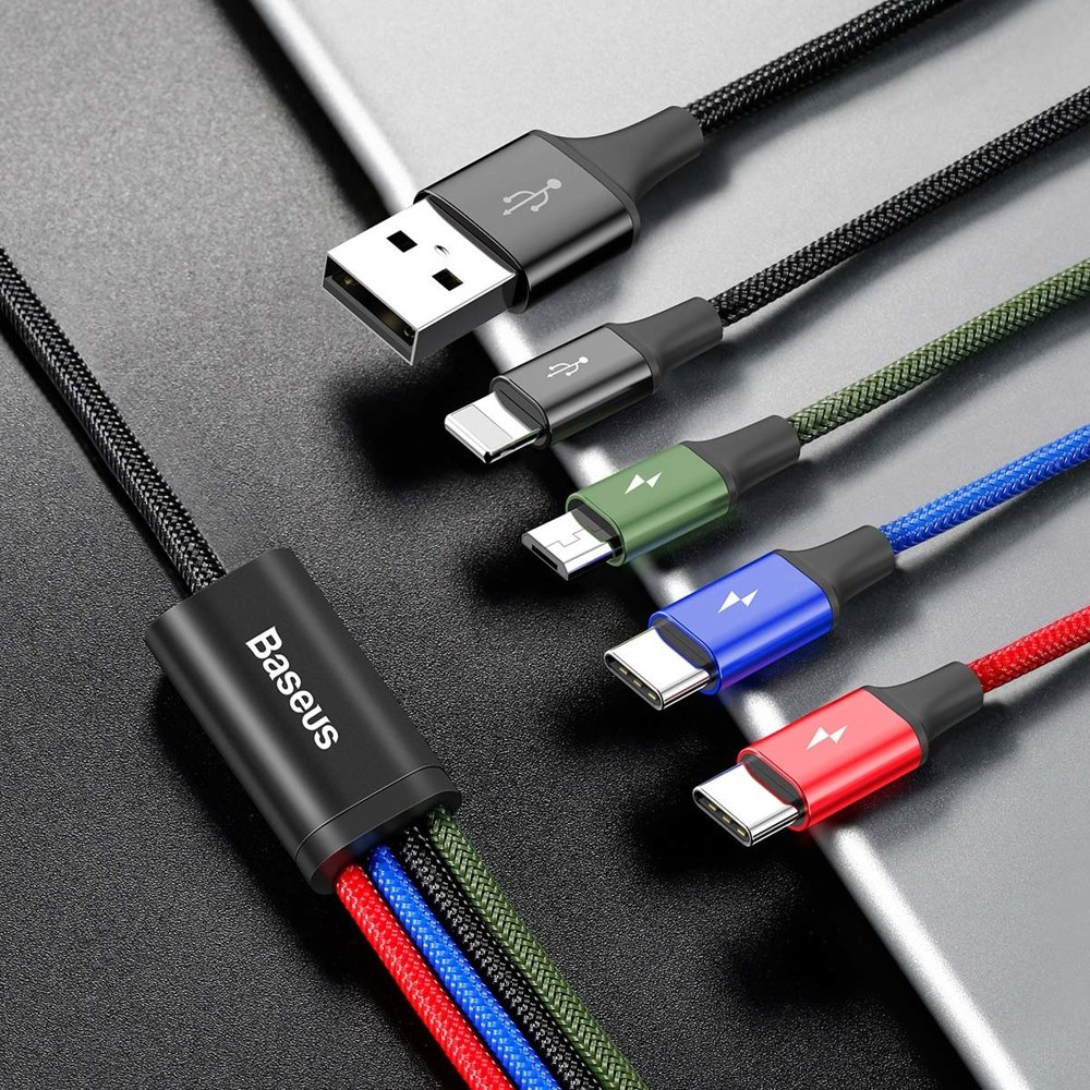 Baseus - Data Cable 4in1 (ca1t4-B01) - Usb To Lightning, 2 X Type-C, Micro-Usb, 3.5a, 1.2m - Black - Image 3