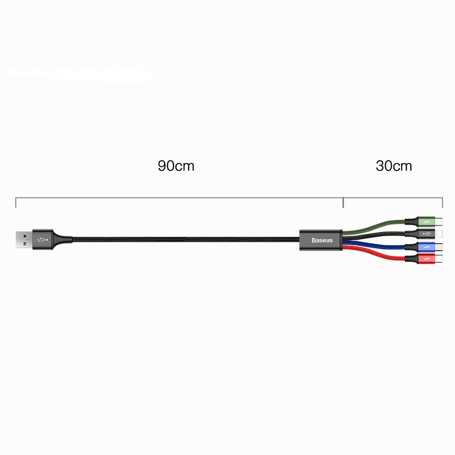 Baseus - Data Cable 4in1 (ca1t4-B01) - Usb To Lightning, 2 X Type-C, Micro-Usb, 3.5a, 1.2m - Black - Image 6